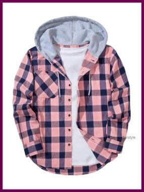 Men's Flannel Hoodie Button Down Plaid Shirt Long Sleeve Casual